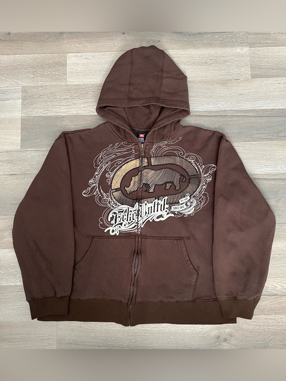 Vintage Y2K Ecko Unltd Brown Hoodie Size M Skater Streetwear